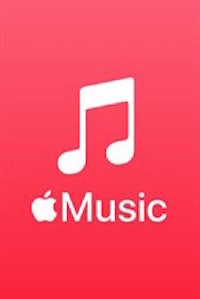the apple music logo on a red background